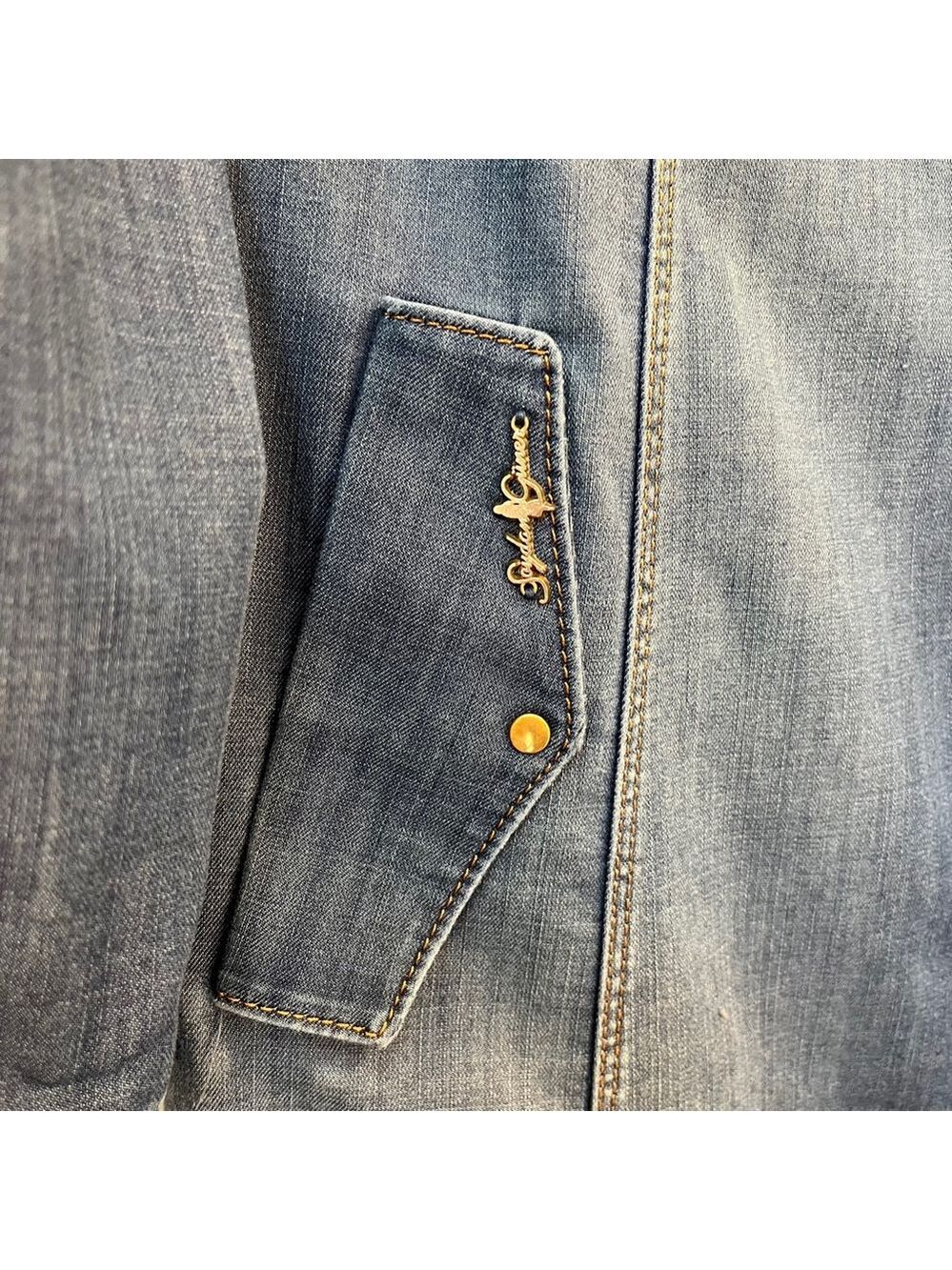 Vintage 1970s Denim Maxi Shirt Dress Western Rodeo Ankle Length Sheath ~Size M/L - Picture 10 of 16